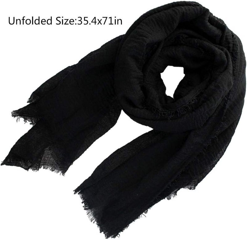 Wobe Women Summer Cotton Blend Crinkle Vintage Soft Long Scarf Linen Beach Shawl Wrap - Image 2